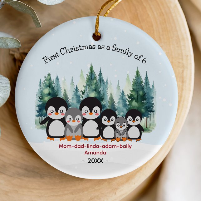 Cute First Christmas as family of 6 penguins  Ceramic Ornament (Creator Uploaded)
