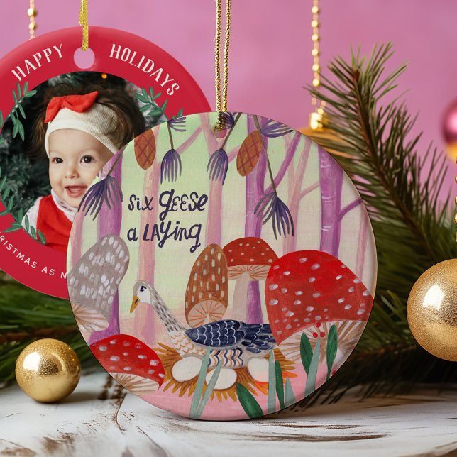 Cute First Christmas as Grandparents Photo Ceramic Ornament (Our first Christmas as Grandparents Photo baby ornament with cute 12 days of Christmas Illustration.)