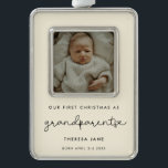 Cute First Christmas as Grandparents Photo Ornament<br><div class="desc">A cute whimsical script and a modern design for this photo ornament gift. To customize with your favorite baby picture. You can also easily change the background color. Perfect to celebrate your First Christmas as new grandparents.</div>