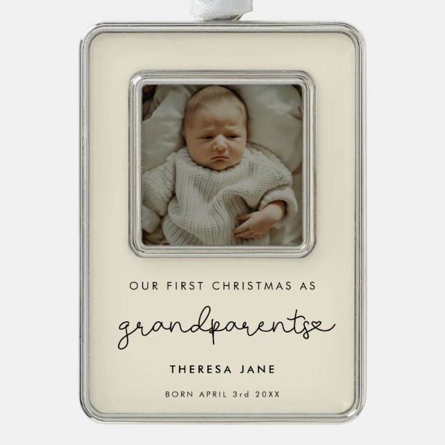 Cute First Christmas as Grandparents Photo Ornament (Front)