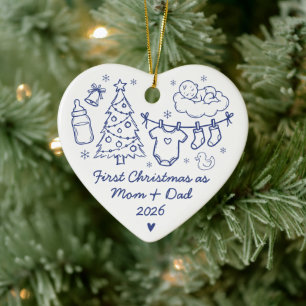 Cute First Christmas As Mom and Dad with Photo Ceramic Ornament
