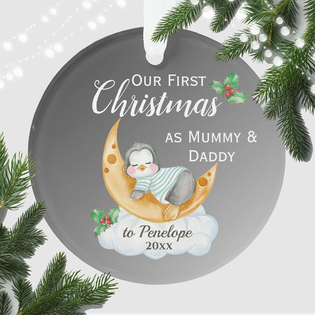 Cute First Christmas as Mommy & Daddy Baby Penguin Ornament (Creator Uploaded)
