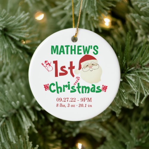 Cute First Christmas Baby Birth Stats Ceramic Ornament