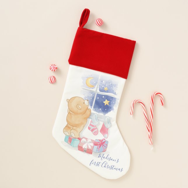 Cute First Christmas Bear Personalized Stocking (Front)