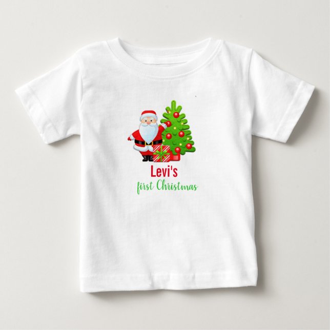 Cute First Christmas Cartoon Santa Claus Baby T-Shirt (Front)