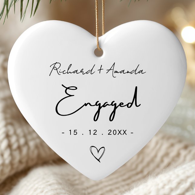 Cute first Christmas engaged minimal Ceramic Ornament (Creator Uploaded)