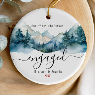 Cute first Christmas engaged mountains Ceramic Ornament