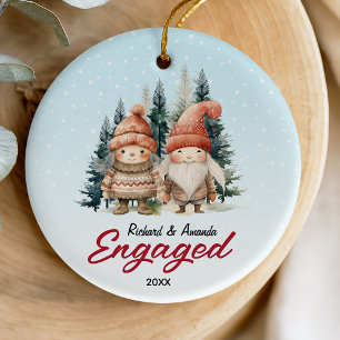 Cute first Christmas engagement nordic couple Ceramic Ornament