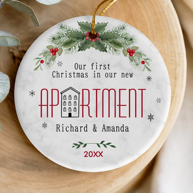 Cute first Christmas in our new apartment floral Ceramic Ornament (Creator Uploaded)