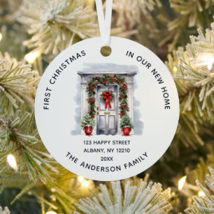 Cute First Christmas In Our New Home Family Photo Metal Ornament