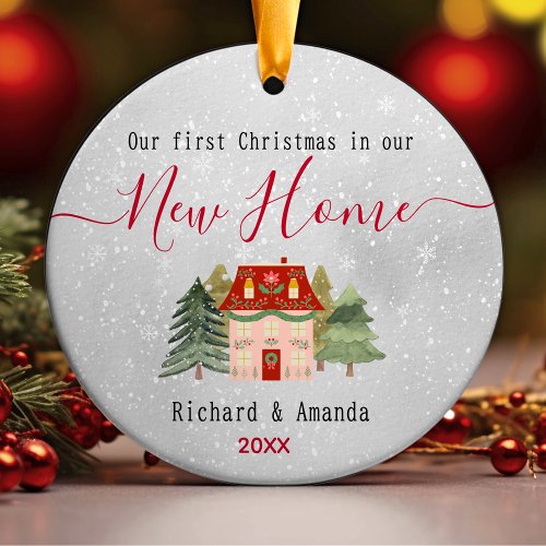Cute first Christmas in our new home monogram  Ceramic Ornament