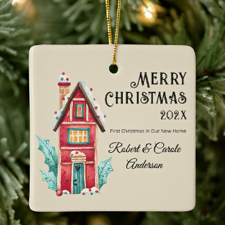 Cute First Christmas in Our New Home Photo Ceramic Ornament