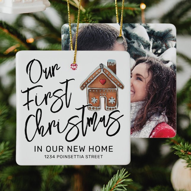 Cute First Christmas In Our New Home Photo Ceramic Ornament (Creator Uploaded)