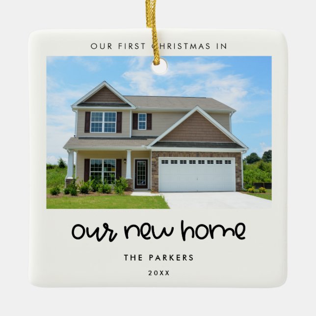 Cute First Christmas in our new home Photo Ceramic Ornament (Front)
