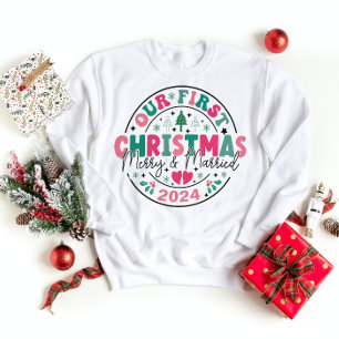cute First Christmas Married and Merry Newlyweds Sweatshirt