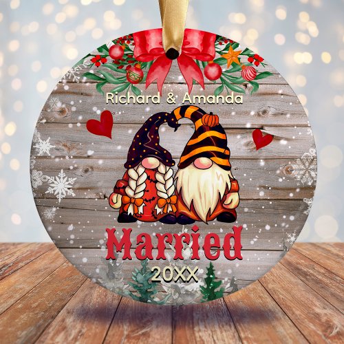 Cute first Christmas married gnomes  Ceramic Ornament