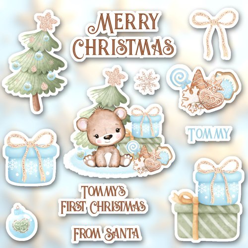 Cute First Christmas Name Bear Contour Kiss Cut Sticker