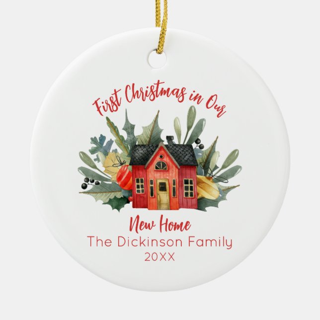 Cute First Christmas New Home Photo Ceramic Ornament (Front)