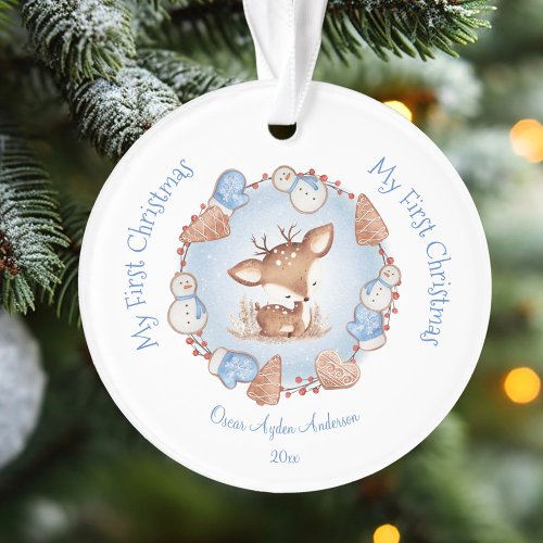 Cute First Christmas Ornament Boy Blue Name