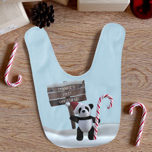 Cute First Christmas Panda Bear Holiday Baby Bib