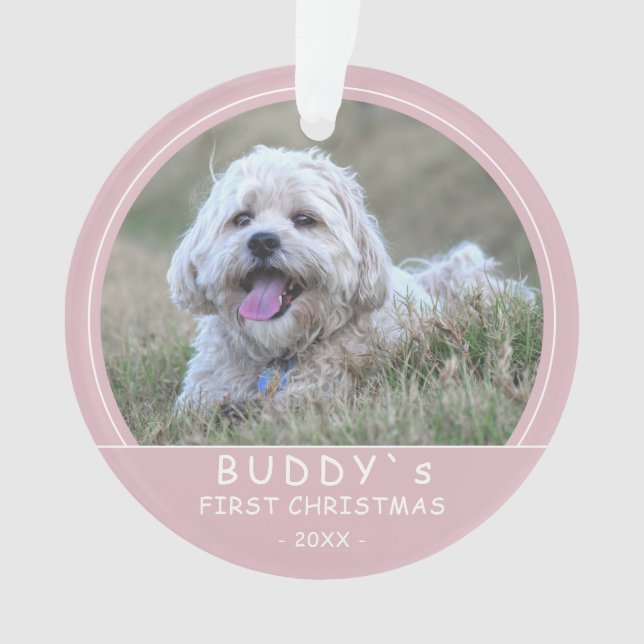 Cute First Christmas Pink Puppy Dog Pet Photo Ornament (Front)