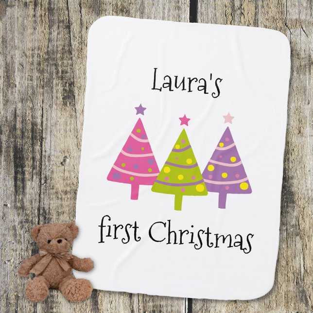 Cute First Christmas Pink Trees Personalized  Baby Blanket (Creator Uploaded)