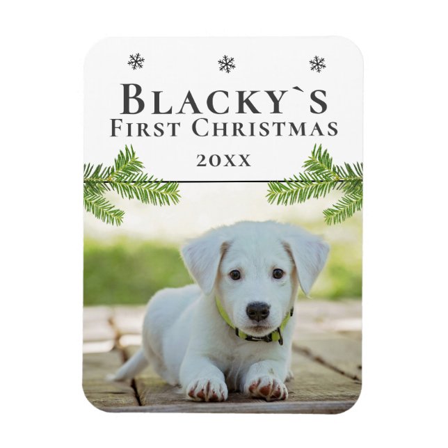 Cute First Christmas Puppy Christmas Photo Magnet (Vertical)