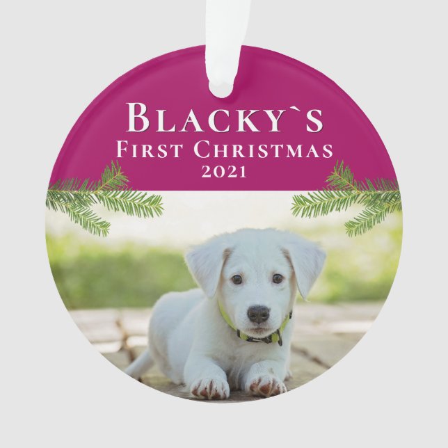 Cute First Christmas Puppy Christmas Photo Ornament (Front)