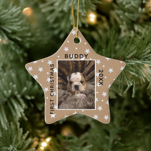 Cute First Christmas Puppy Dog Pet Photo Ceramic Ornament (Tree)