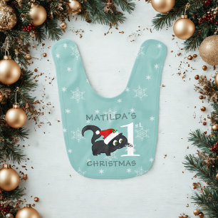 Cute First Christmas Santa Cat Snowflake Baby Bib