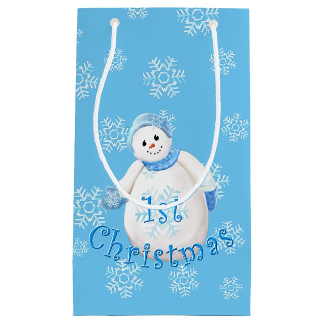 Cute First Christmas Snowman Small Gift Bag (Front)