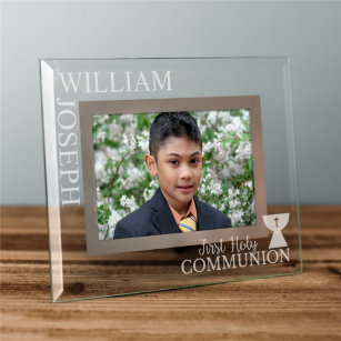 Cute First Communion Engraved Glass Picture Frame