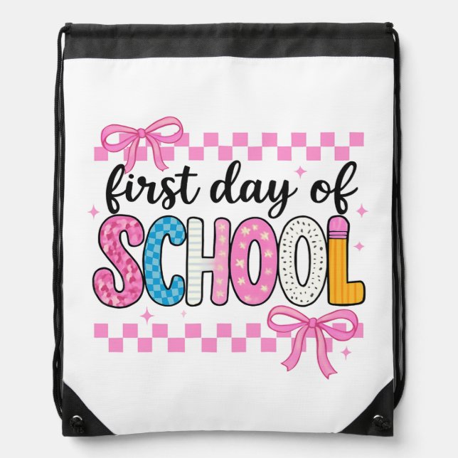 Cute First Day of School Design Drawstring Bag (Front)