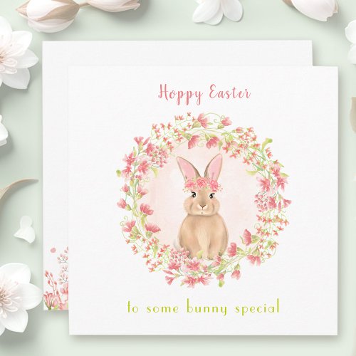 Cute First Easter Girl Bunny Floral Easter Card