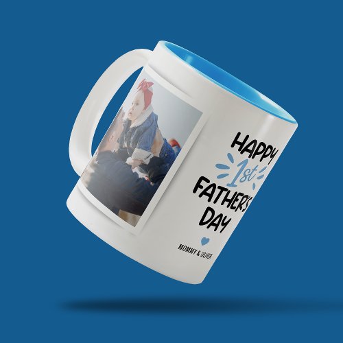 Cute First Fathers Day 2 Photo Two_Tone Coffee Mug