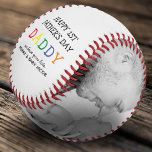 Cute First Father's Day Daddy | Photo Collage Baseball<br><div class="desc">Create a unique gift this fathers day with this modern custom text and photo baseball. Featuring the text 'Happy 1st Father's Day',  the text DADDY in colorful typography,  we love you lots,  name/s and 2 photographs.</div>