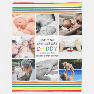 Cute First Father's Day Daddy Photo Collage Fleece Blanket