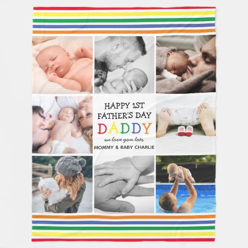 Cute First Fathers Day Daddy  Photo Collage Fleece Blanket