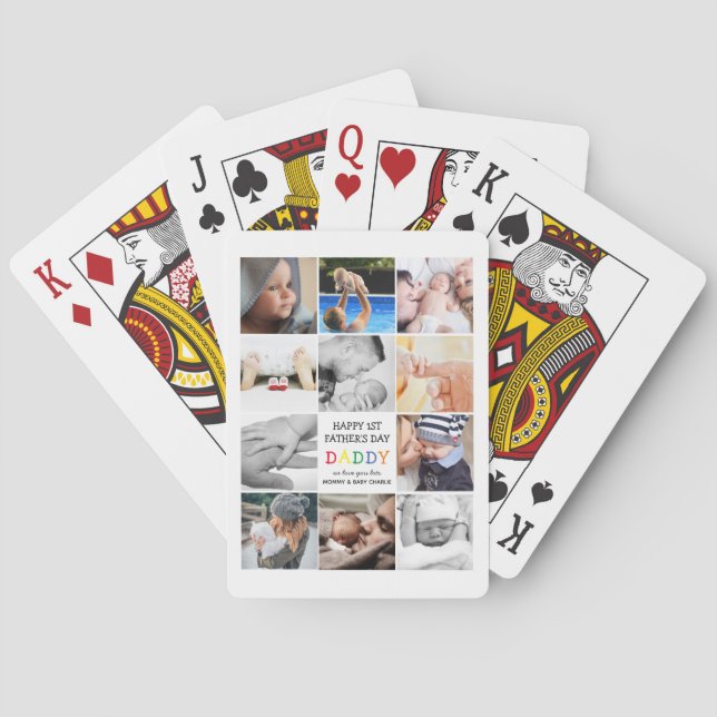 Cute First Father's Day Daddy | Photo Collage Poker Cards (Back)