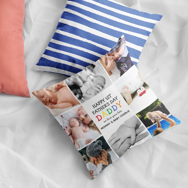 Cute First Father's Day Daddy | Photo Collage Thro Throw Pillow (Creator Uploaded)
