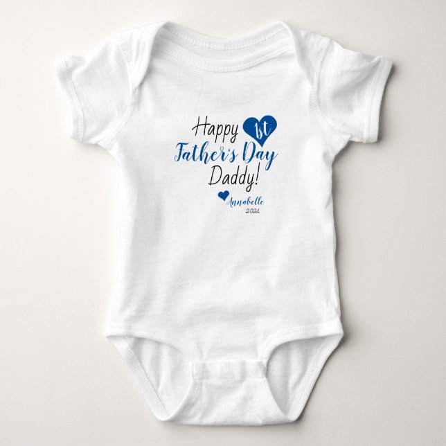 Cute First Father's Day Gift Blue Baby Girl Boy Bodysuit (Front)