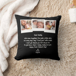Cute First Father's Day Poem 3-Photo Collage Throw Pillow