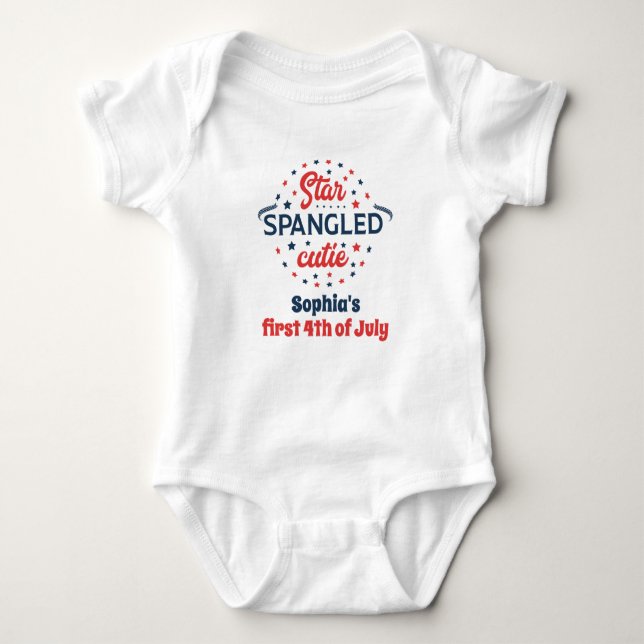 Cute First Fourth of July Personalized Baby Bodysuit (Front)