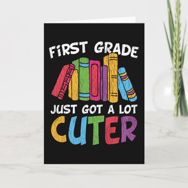 Cute First Grade School Teacher Kids Squad Books Card (Front)