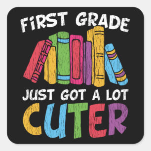 Cute First Grade School Teacher Kids Squad Books Square Sticker