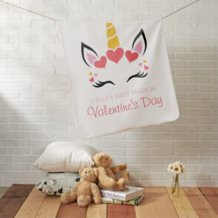 Cute First Magical Unicorn Valentine's Day Baby Blanket