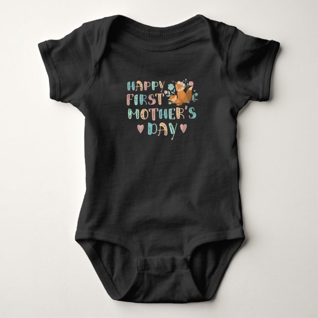 Cute First Mothers Day Boho Trendy Novelty Baby Bodysuit (Front)