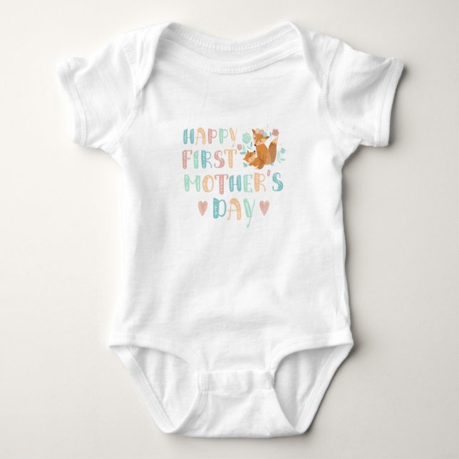 Cute First Mothers Day Boho Typography Baby Bodysuit (Front)