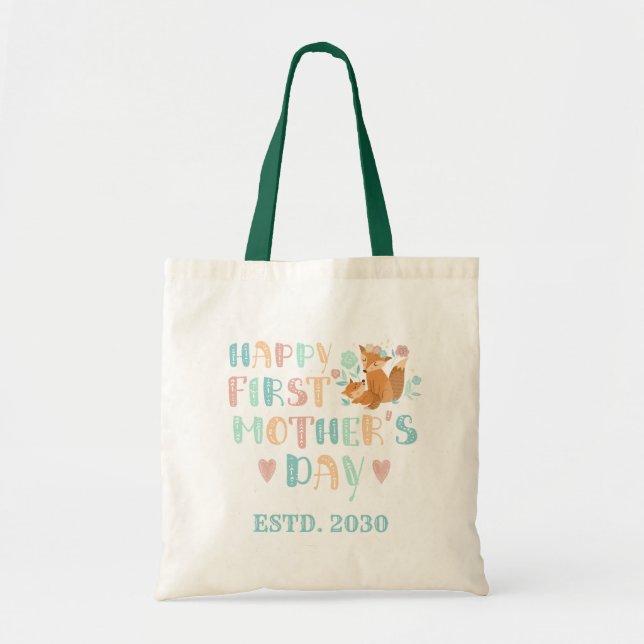 Cute First Mothers Day Boho Typography Personalize Tote Bag (Front)