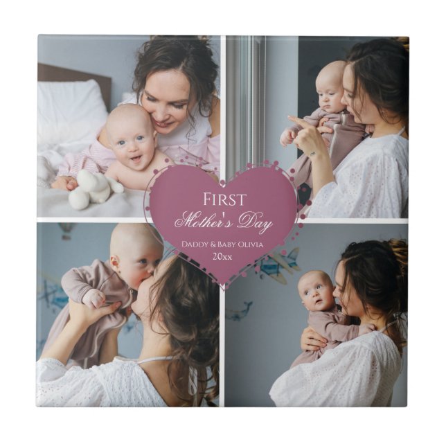 Cute First Mother's Day Gift | Photo Collage Ceramic Tile (Front)